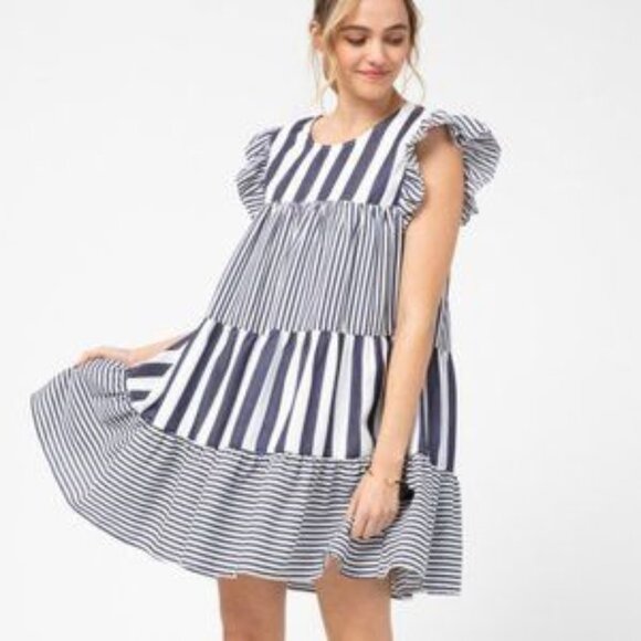 DEEP NAVY STRIPES DRESS - Picture 1 of 2